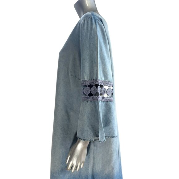 A.N.A Denim Ombre Shift Dress W/ Crochet Bell Sleeves Size 16 - Picture 4 of 8